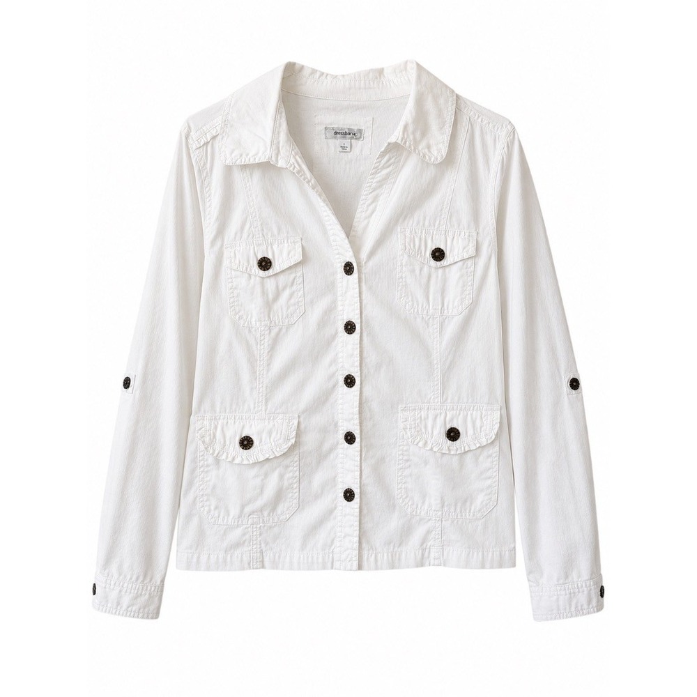 Dressbarn Womens White Button Front Utility Jacket Safari Cotton Size L